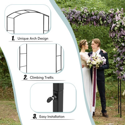 Costway 2.3M Metal Garden Arch Heavy Duty Arbor Climbing Trellis Pergola Decoration - 6