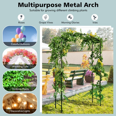 Costway 2.3M Metal Garden Arch Heavy Duty Arbor Climbing Trellis Pergola Decoration - 9