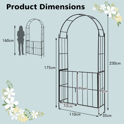 Costway 2.3M Tall Garden Arch Arbor Trellis w/ Gate Heavy-Duty Metal Arbour Archway