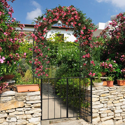 Costway 2.3M Tall Garden Arch Arbor Trellis w/ Gate Heavy-Duty Metal Arbour Archway - 3
