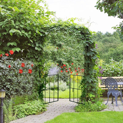 Costway 2.3M Tall Garden Arch Arbor Trellis w/ Gate Heavy-Duty Metal Arbour Archway - 5