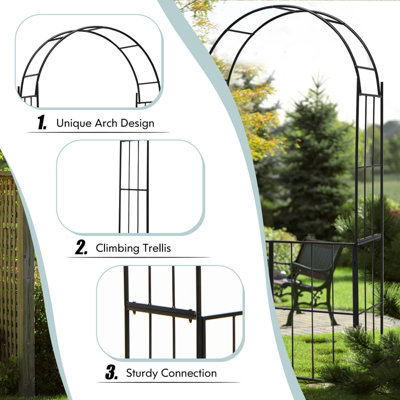 Costway 2.3M Tall Garden Arch Arbor Trellis w/ Gate Heavy-Duty Metal Arbour Archway - 6