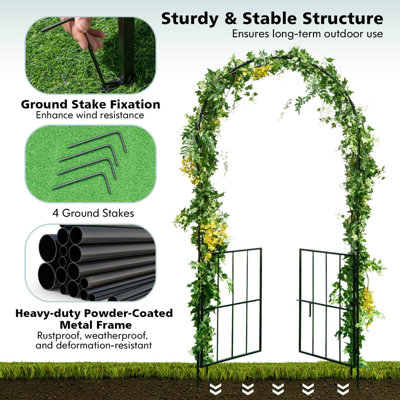 Costway 2.3M Tall Garden Arch Arbor Trellis w/ Gate Heavy-Duty Metal Arbour Archway - 7