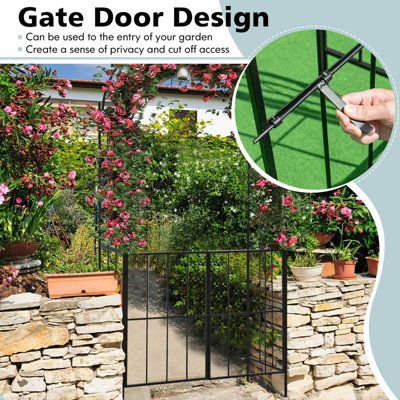 Costway 2.3M Tall Garden Arch Arbor Trellis w/ Gate Heavy-Duty Metal Arbour Archway - 8