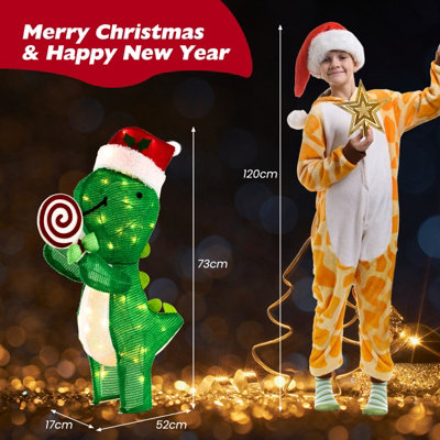 Costway 2.4 FT Lighted Christmas Decorations Outdoor Pre-lit Xmas Dinosaur Ornament
