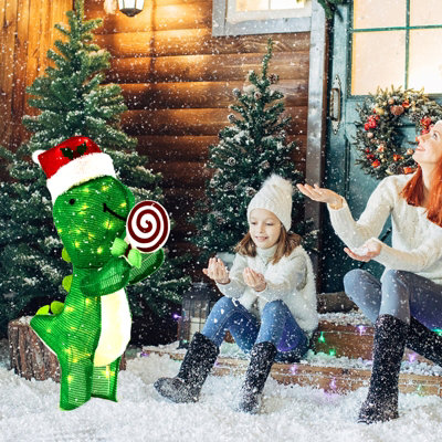 Costway 2.4 FT Lighted Christmas Decorations Outdoor Pre-lit Xmas Dinosaur Ornament - 4