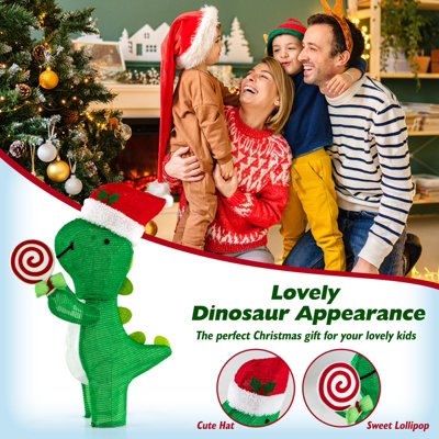 Costway 2.4 FT Lighted Christmas Decorations Outdoor Pre-lit Xmas Dinosaur Ornament - 5