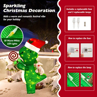 Costway 2.4 FT Lighted Christmas Decorations Outdoor Pre-lit Xmas Dinosaur Ornament - 6