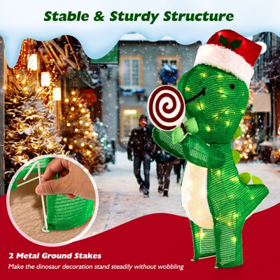 Costway 2.4 FT Lighted Christmas Decorations Outdoor Pre-lit Xmas Dinosaur Ornament - 7