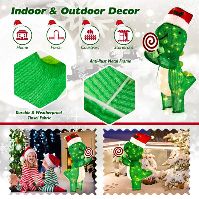 Costway 2.4 FT Lighted Christmas Decorations Outdoor Pre-lit Xmas Dinosaur Ornament - 8