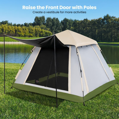 Costway 2-4 Person Instant Pop-up Tent Waterproof Camping Tent w/ Removable Rainfly