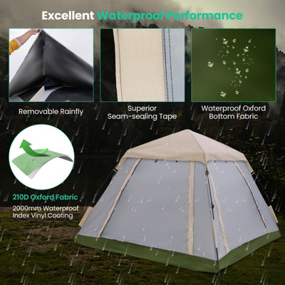 Costway 2-4 Person Instant Pop-up Tent Waterproof Camping Tent w/ Removable Rainfly - 4