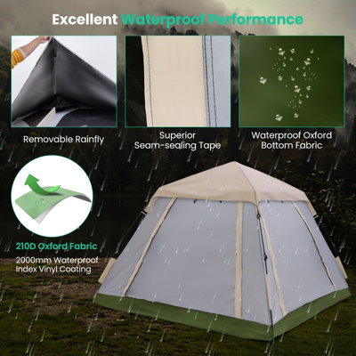 Costway 2-4 Person Instant Pop-up Tent Waterproof Camping Tent w/ Removable Rainfly