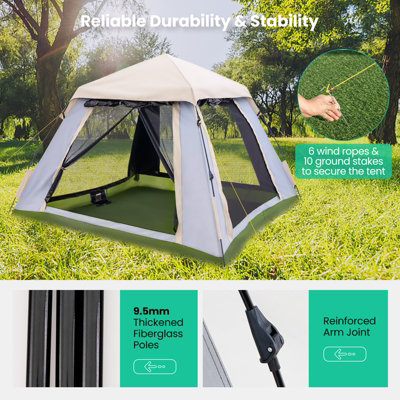 Costway 2-4 Person Instant Pop-up Tent Waterproof Camping Tent w/ Removable Rainfly - 6