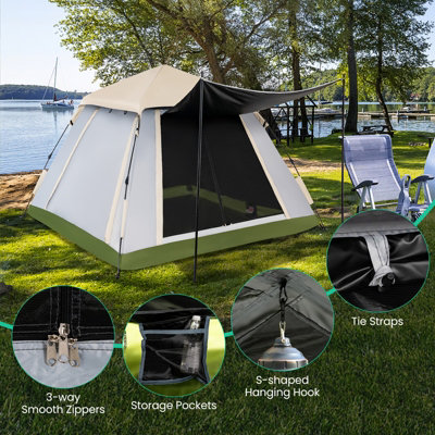 Costway 2-4 Person Instant Pop-up Tent Waterproof Camping Tent w/ Removable Rainfly - 9