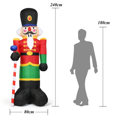 COSTWAY 2.4M Inflatable Christmas Nutcracker Soldier w/ 3 LED Lights Blow Up Xmas Decoration