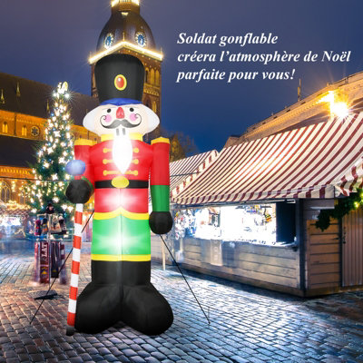 COSTWAY 2.4M Inflatable Christmas Nutcracker Soldier w/ 3 LED Lights Blow Up Xmas Decoration - 3