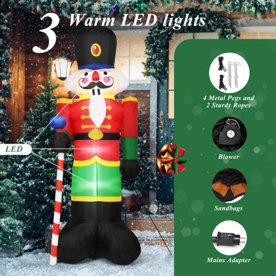 COSTWAY 2.4M Inflatable Christmas Nutcracker Soldier w/ 3 LED Lights Blow Up Xmas Decoration - 5