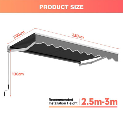 Costway 2.5 x 2M Manual Awning Canopy Garden Patio Shade Shelter Aluminium Retractable - 3