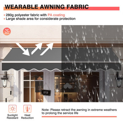 Costway 2.5 x 2M Manual Awning Canopy Garden Patio Shade Shelter Aluminium Retractable - 5