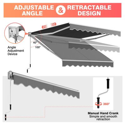 Costway 2.5 x 2M Manual Awning Canopy Garden Patio Shade Shelter Aluminium Retractable - 6