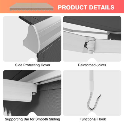 Costway 2.5 x 2M Manual Awning Canopy Garden Patio Shade Shelter Aluminium Retractable - 8