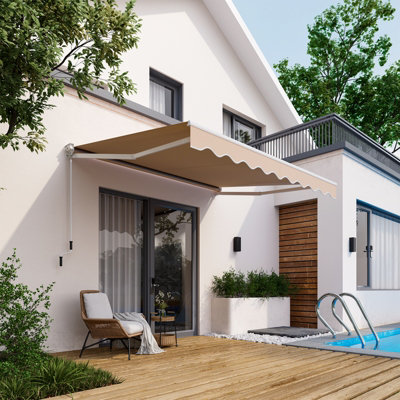 Costway 2.5 x 3m Patio Awning Manual Outdoor Canopy Sun Shade Retractable Shelter