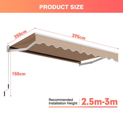 Costway 2.5 x 3m Patio Awning Manual Outdoor Canopy Sun Shade Retractable Shelter