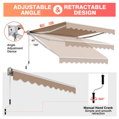 Costway 2.5 x 3m Patio Awning Manual Outdoor Canopy Sun Shade Retractable Shelter - 6