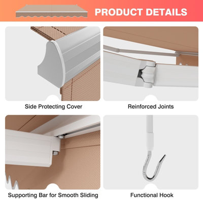 Costway 2.5 x 3m Patio Awning Manual Outdoor Canopy Sun Shade Retractable Shelter - 8