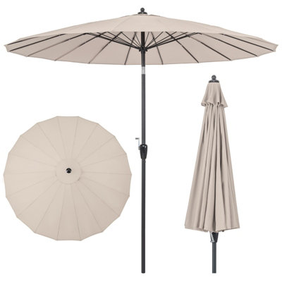 Costway 2.6 M Round Patio Sun Umbrella Outdoor Large Pulley Lift Market Umbrella