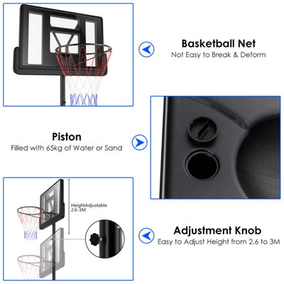 Costway 2.6M - 3CM Adjustable Height Portable Basketball Court Rim System - 8