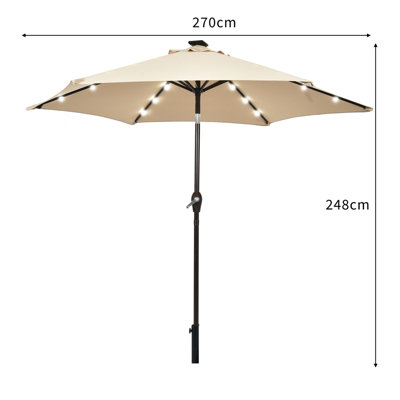 Costway 2.7M Outdoor Parasol 18 Solar Power LED Lights Patio Umbrella with Tilt Crank Handle Beige - 3
