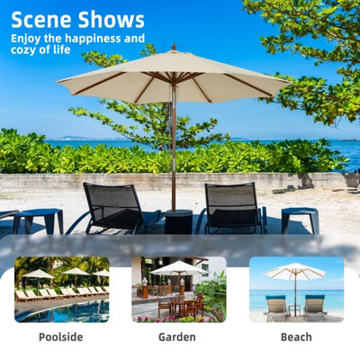 Costway 2.7M Outdoor Patio Umbrella Garden Parasol Sun Shade Market Umbrella w/ 8 Ribs - 5