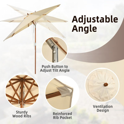 Costway 2.7M Outdoor Patio Umbrella Garden Parasol Sun Shade Market Umbrella w/ 8 Ribs - 8