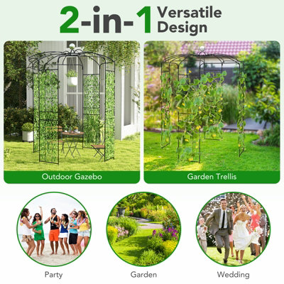 Costway 2.9m Birdcage Shape Garden Arch Outdoor Arbor Pergola Pavilion Metal Arch Trellis - 6