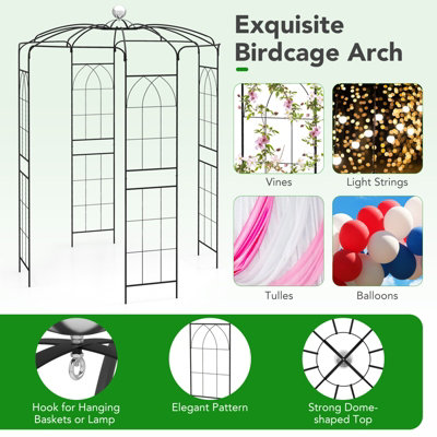 Costway 2.9m Birdcage Shape Garden Arch Outdoor Arbor Pergola Pavilion Metal Arch Trellis - 8