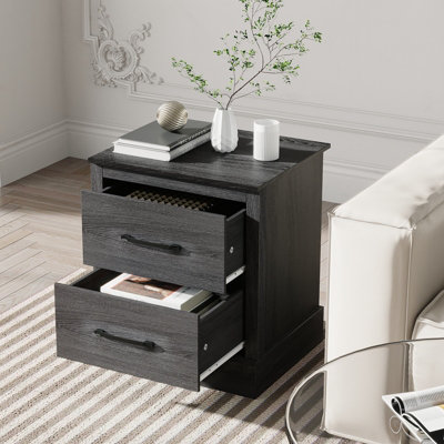 Costway 2 Drawer Nightstand Bedside Table Compact Sofa End Table with Storage Drawers