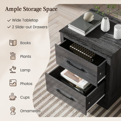 Costway 2 Drawer Nightstand Bedside Table Compact Sofa End Table with Storage Drawers