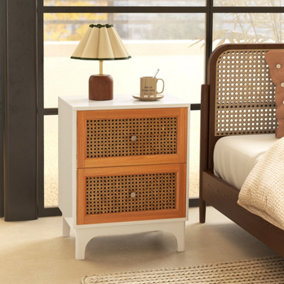 Costway 2 Drawer Rattan Nightstand Boho Accent Table Bedroom Bedside Table
