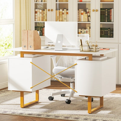 COSTWAY 2 Drawers Computer Desk Modern Vanity Table with Floating ...