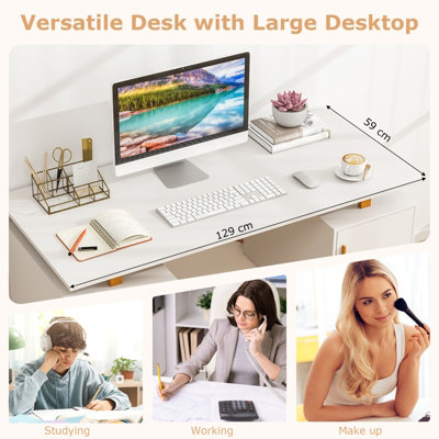 COSTWAY 2 Drawers Computer Desk Modern Vanity Table with Floating ...