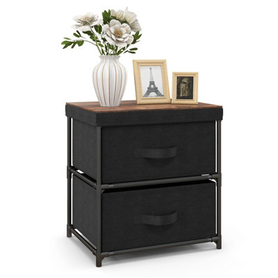 Costway 2 Fabric Drawers Dresser Fabric Storage Organizer Nightstand Bedside Sofa Table