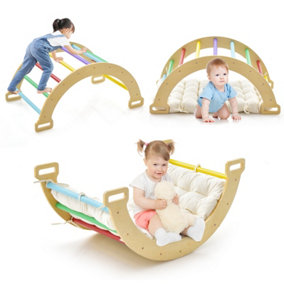 Costway 2-in-1 Arch Rocker Double-Sided Climbing Arch Wooden Ladder w/ Soft Cushion