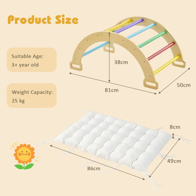 Costway 2-in-1 Arch Rocker Double-Sided Climbing Arch Wooden Ladder w/ Soft Cushion