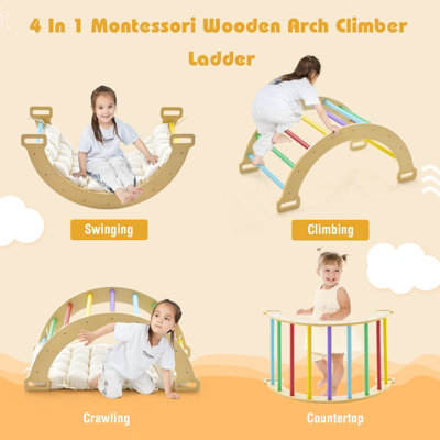 Costway 2-in-1 Arch Rocker Double-Sided Climbing Arch Wooden Ladder w/ Soft Cushion - 3