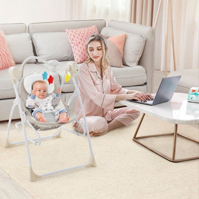 Costway 2-in-1 Baby Swing Electric Toddler Bouncer with 5 Swing Speed 3 Timer and Music