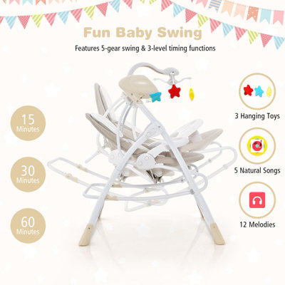 Costway 2-in-1 Baby Swing Electric Toddler Bouncer with 5 Swing Speed 3 Timer and Music - 6
