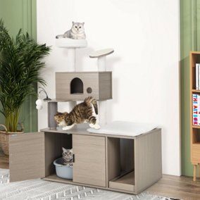 Costway 2-in-1 Cat Tower Cat Tree Litter Box Enclosure W/ Cat Condo & Scratching Board