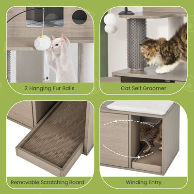 Costway 2-in-1 Cat Tower Cat Tree Litter Box Enclosure W/ Cat